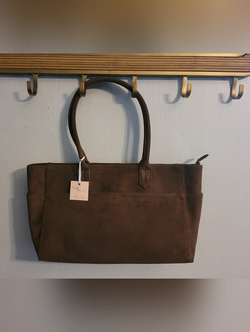 Mali + Lili Faux Suede Tote Bag in Brown
